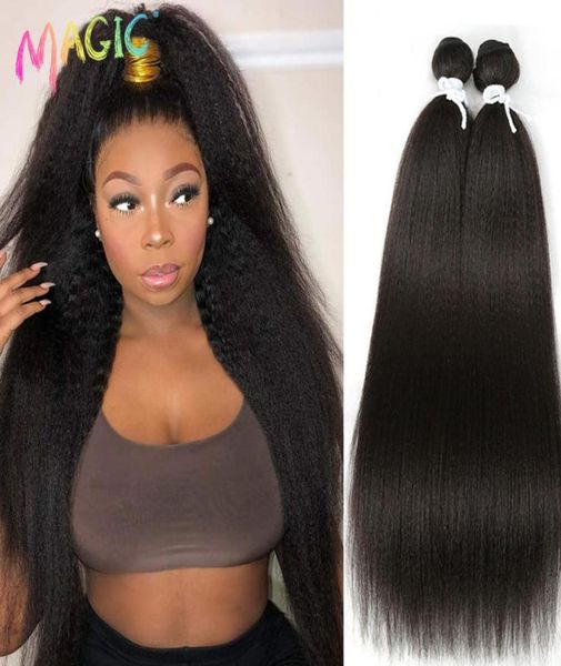 

magic straight synthetic weave 2 pcslot natural yaki hair bundles black long hair weaving 22 inch high temperature fiber 2202164003473, Black;brown