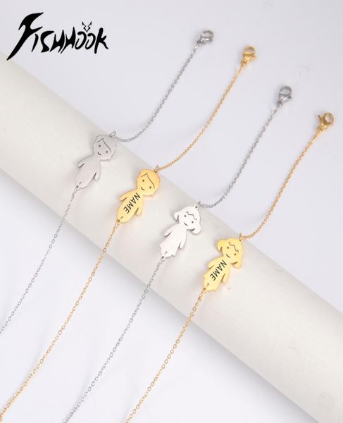 

fishhook personalized bracelet boy girl kid child engrave name date family gift custom jewelry for women stainless steel charm3050938, Golden;silver