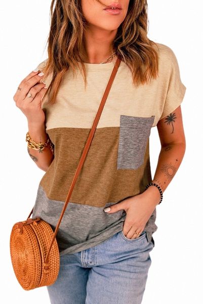 

brown colorblock pocketed cap sleeve 2023 new y8zv#, White