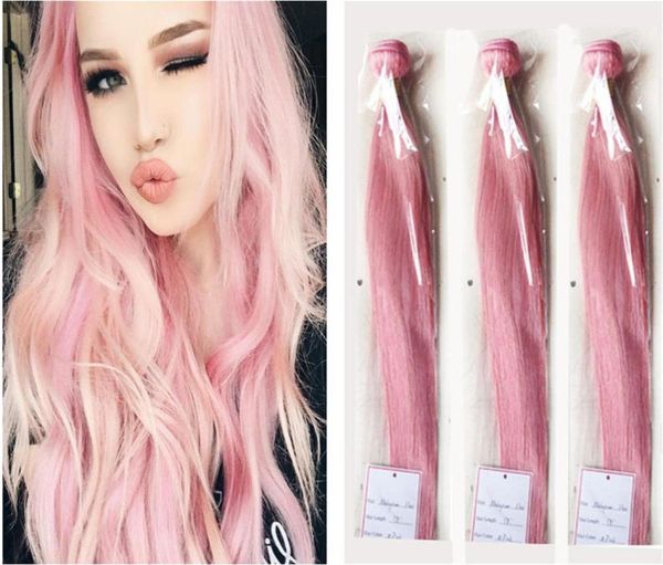 

pure pink human hair weaves rose pink brazilian virgin hair bundles 3pcslot pink hair extensions double wefts 8a grade wefts7195144, Black;brown