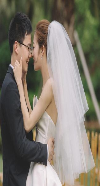 

simple short tulle wedding veils two layer white ivory bridal veil for bride for mariage wedding accessories 2t bridal veil1593811, Black