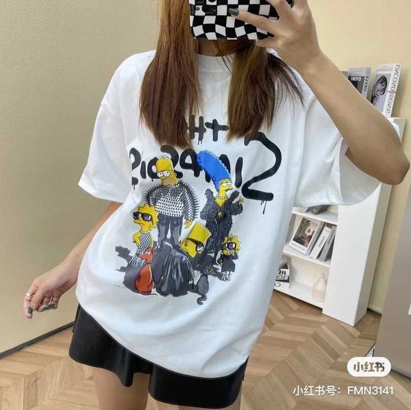

high version 2023 summer new family b simpson printing men and women os loose lovers short sleeved t-shirt, White;black