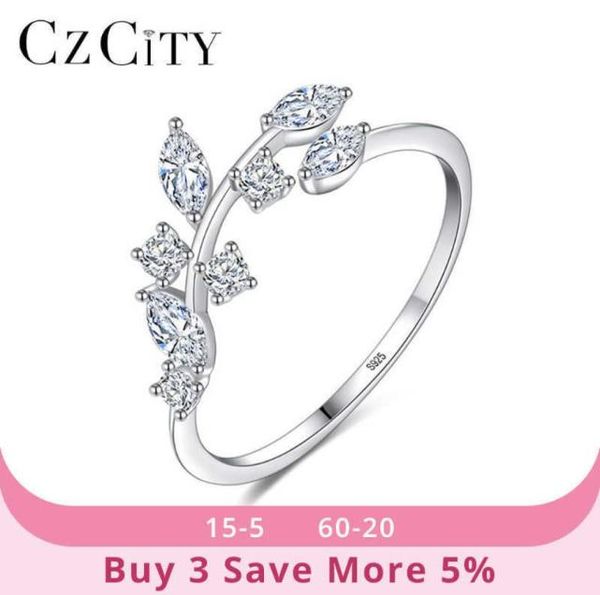 

czcity korean 925 sterling silver handmade olive leaf rings for women exquisite cz stone adjustable open ring silver 925 jewelry q8565641