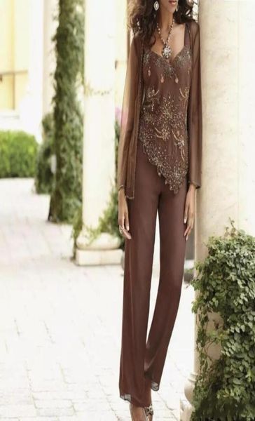 

classy crystals beaded mother of the bride pant suits with jackets chiffon long plus size mothers groom dress evening gowns for we6727091, Black;red