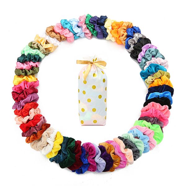 

hair rubber bands 60pcsbag scrunchies soft velvet and satin for girls silk elastic ties women 230517, Pink