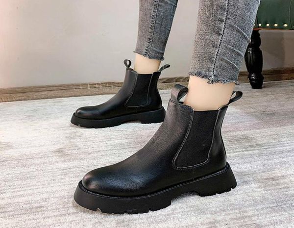 

cootelili women ankle boots basic round toe 3cm heel slip on round toe platform 2020 fashion shoes for woman plus size 406952799, Black