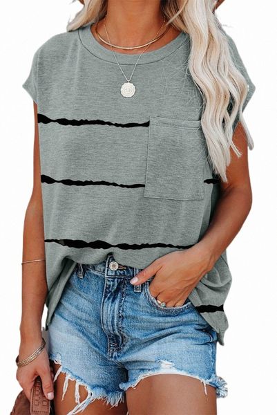 

gray tie-dye print short sleeve t-shirt with pocket g71o#, White