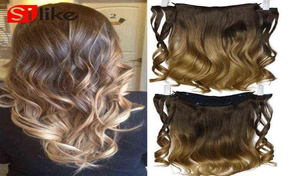 

silike 18 inch fish line hair 9 clips wavy long heat resistant synthetic invisible wire three hairpieces for women 2202084899498, Black;brown