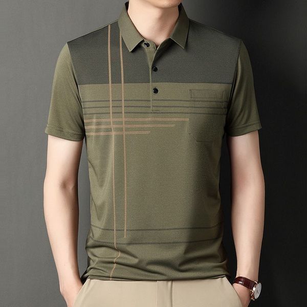 

men's polos men's t-shirt short sleeve summer turn-down collar striped printing pockets button polo tee fashion casual comfort 23, White;black