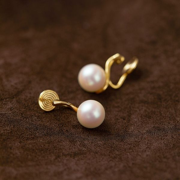 

s3673 fashion jewelry gold plated pearl stud earrings for women s925 silver needle without hole ear clip cute earrings, Golden;silver