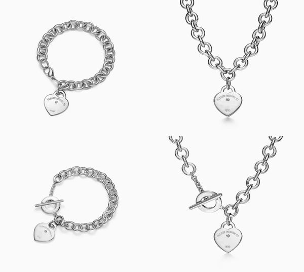 

t designer heart pendant tag necklace bracelet stud earrings women luxury brand jewelry classic fashion 925 sterlling silver rose 9818948