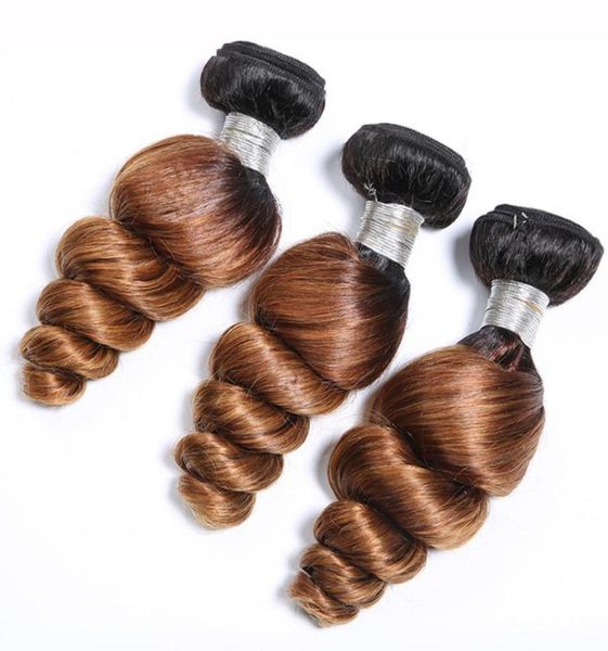 

brazilian ombre loose wave hair 34 bundles 2 tone 1b30 brown ombre brazilian curly virgin human hair weaves6221133, Black