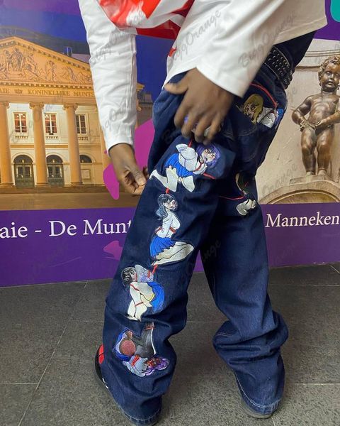

men's jeans blue plus y2k japanese anime duplex oversize pants girly pattern cargo men clothing y 2k vintage wide 230517
