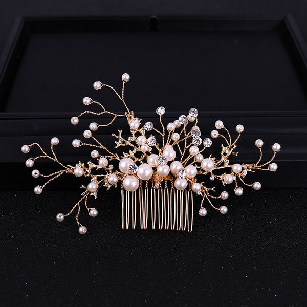 

crystals beading bridal hair combs crown tiara wedding hair accessories women handmade headband ornaments female prom headdress hairband hea, Silver