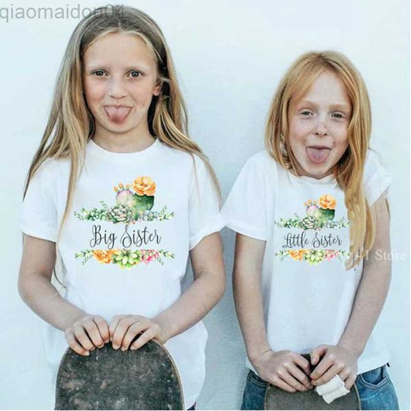 

t-shirts cute flower little sister big sister design kids girl clothes summer t shirt harajuku white t-shirt kids graphic clothes 1-12t aa23, Blue