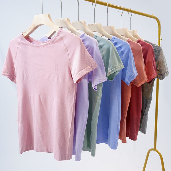 

solid color yoga womens sports t shirts wear swiftlys tech ladies short-sleeved t-shirts moisture wicking knit high elastic fitness fashion, White