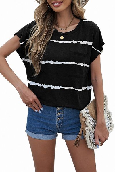 

black tie-dye print short sleeve t-shirt with pocket x5av#, White