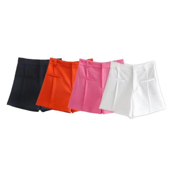 

shorts women's 2022 fashion new pocket decoration high waist shorts casual solid color temperament retro chic female shorts mujer, White;black