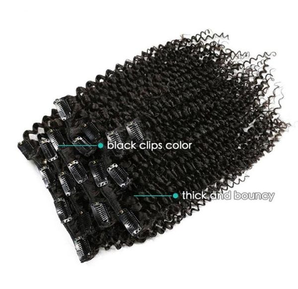 

full head 180g 16quot 18quot 20quot 22quot clip in hair extensions indian pure human hair 10pcs kinky curly clip in hair e9800547, Black;brown