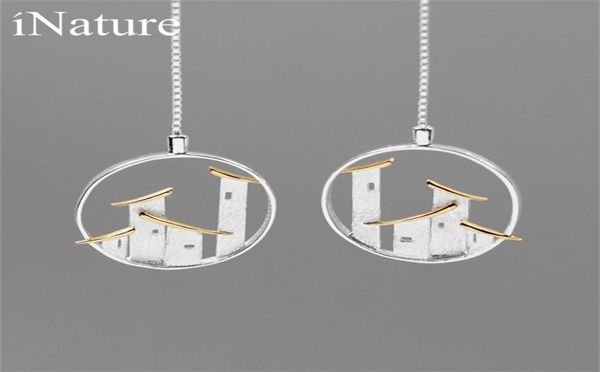 

inature 925 sterling silver handmade folk house long drop earrings for women statement jewelry gift 2103178409567