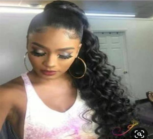

fresh soft kinky curly women ponytail human hairpiece 140g wraps clip in human ponytail extension natural brown 1022inch 1980818, Black