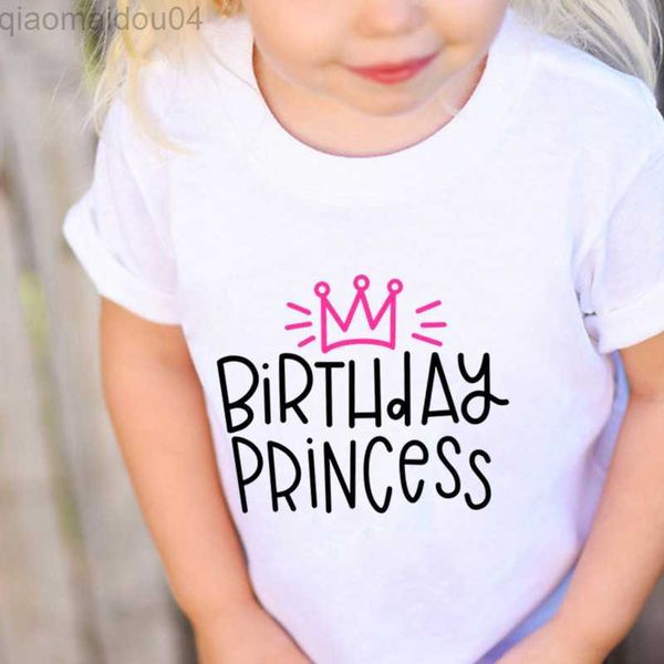 

t-shirts birthday princess and crown t shirt for girls 1-12years girl birthday party clothes white short sleeve kids clothes aa230518, Blue