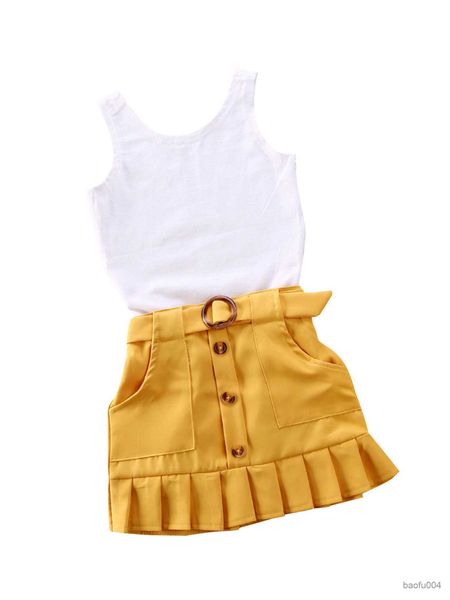 

clothing sets baby summer clothing toddler baby girl outfit solid bodysuit and button skirt 2pcs solid clothes set r230518, White