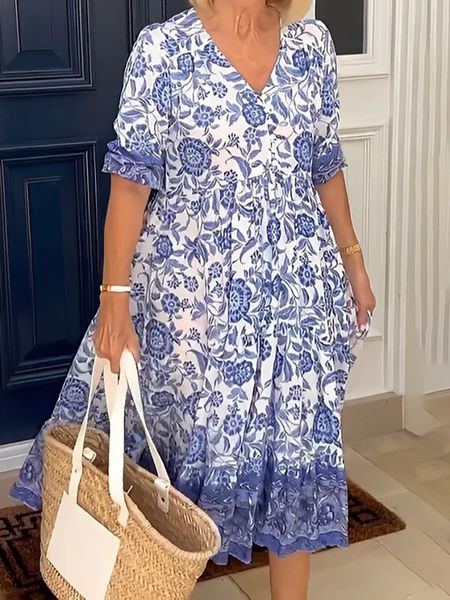 

basic casual dresses boho print dress women summer long dress female fashion v neck half sleeve dress ladies loose oversized beach party dre, Black;gray