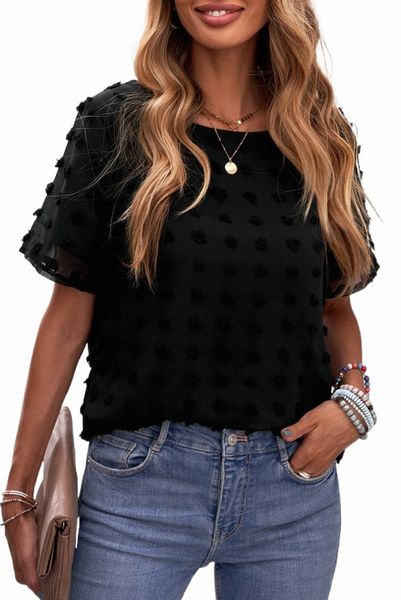 

black swiss dot texture short sleeve 2023 new 08e1#, White