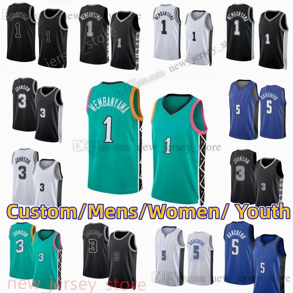 

1 victor wembanyama jersey 2023 draft pick no.1 custom stitched basketball jerseys 3 keldon johnson 5 paolo banchero man young women size xs, Black;red