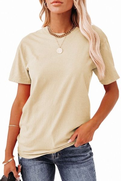 

apricot plain crew neck short sleeve tee 2023 new r25q#, White