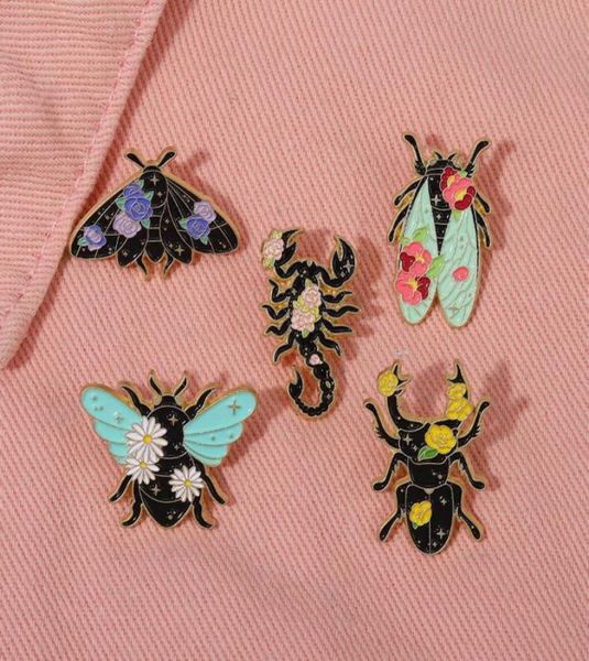 

floral insects enamel pins custom nature moth cicada scorpion brooches lapel badges funny jewelry gift for kids friends5498667, Blue