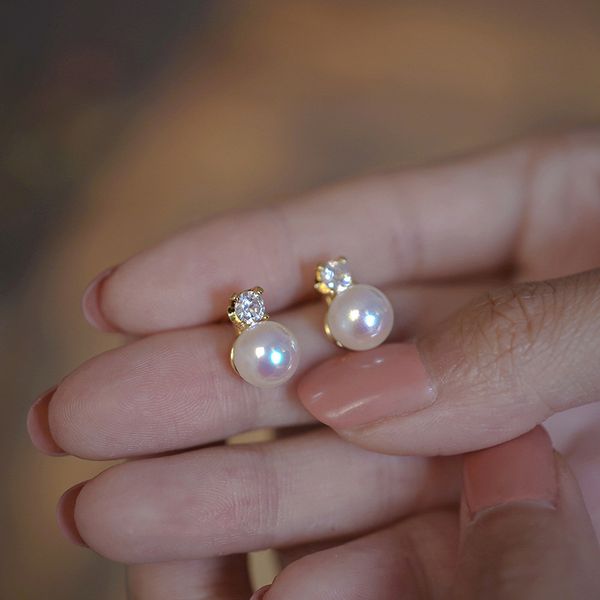 

s3677 fashion jewelry small bulb pearl stud earrings for women s925 silver needle zircon cute earrings, Golden;silver