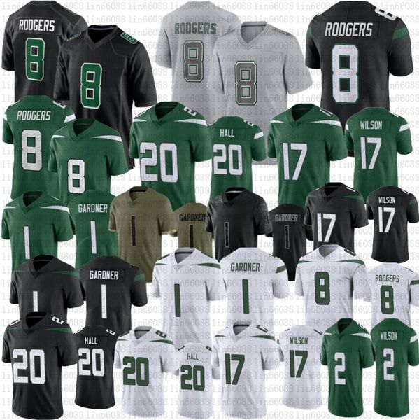 

8 aaron rodgers ahmad sauce gardner garrett wilson football jersey zach wilson jetes breece hall jerseys stitched