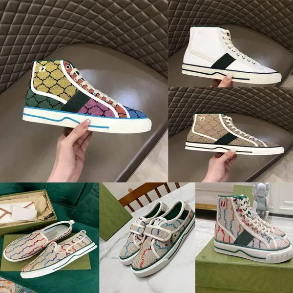 

designers shoes tennis 1977 sneaker canvas shoe beige blue washed jacquard denim women shoes rubber sole embroidered vin gg''sneak, Black
