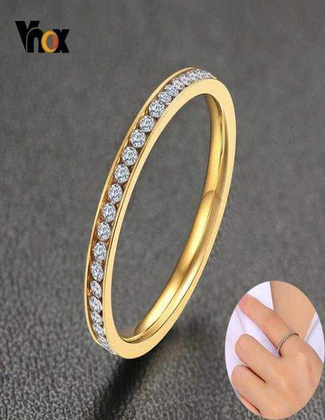

vnox 2mm bling cz stones ring for women lady gold tone stainless steel shinny crystal finger band elegant jewelry q07083485755, Silver