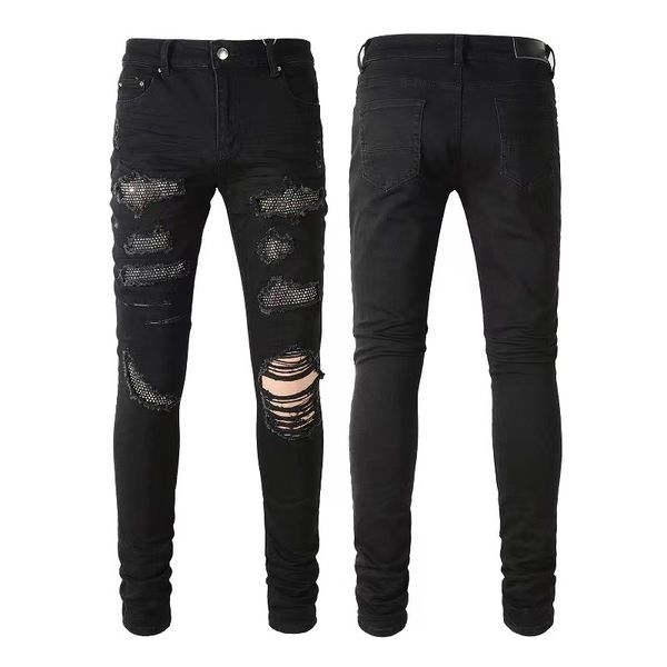 

black ripped jeans miri designer motorcycle trendy ripped patchwork hole size 30-40 streetwear all year round slim legged 25 gzms, Blue