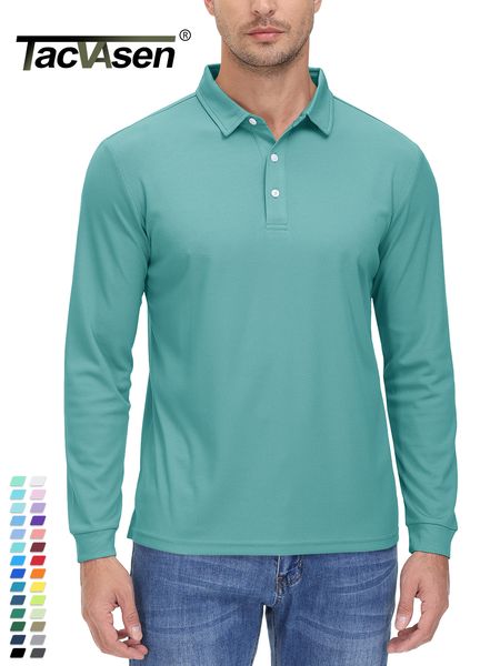 

men's polos tacvasen long sleeve polos quick dry t-shirts mens breathable sports tees casual golf polo shirts work t-shirt pullover ma, White;black