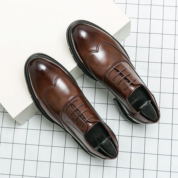 

men daily business casual shoes formal lace-up men dress shoes footwear mens comfortable fashion genuine leather shoes, Black
