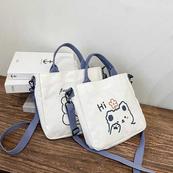 

korean cute bear canvas bag female shoulder bag women tote bag fashion girl diagonal package high capacity handbag for students, Black