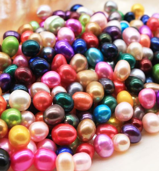 

20pcs loose rice pearl freshwater oval pearls dyed color love wish 78mm for women jewelry gifts4113845, White