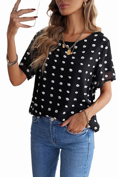 

black white swiss dot texture short sleeve 93rh#