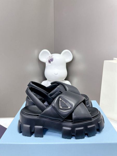 

fashion sandals summer women prad slippers slide leather leisure sandals luxury designers platform sandals pl081, Black