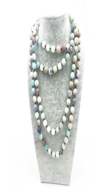 

st0321 matte amazonite necklace boho frosted amazonite necklace 60 inches knotted frosted amazonite stone necklace selling6295585, Silver