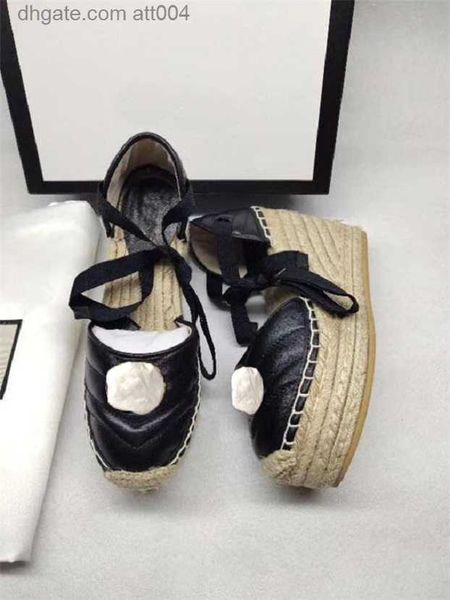 

t92 latest real leather sandals hemp rope weaving design women slippers high-heels shoes flip flop neakers fashion casual''gg&#039, Black