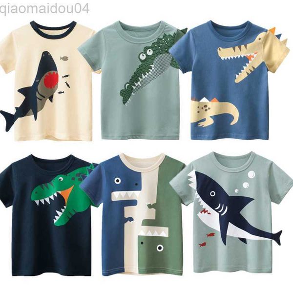 

t-shirts 3d cartoon animal print t-shirt for boys girls summer cotton tee dinosaur shark print clothes 2-10years kids tees clothing aa23051, Blue