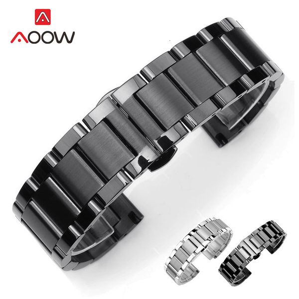 

watch bands solid stainless steel watchband 18mm 20mm 22mm 24mm deployment butterfly buckle men metal replacement bracelet watch band strap, Black;brown