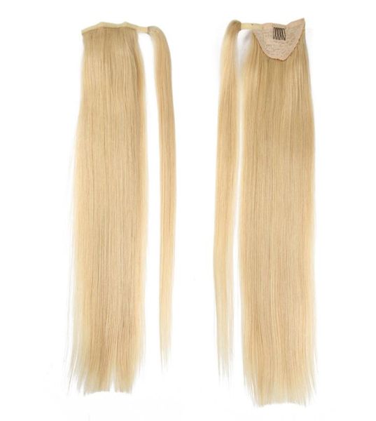 

613 blonde color ponytail extension wraps around 100 real human hairdrawstring ponytails for natural hair1276236, Black