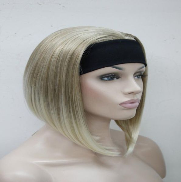 

fashion super cute short straight blonde mixed 34 wig with headband4317765, Black;brown