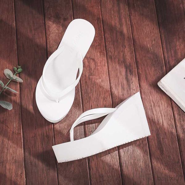 

slippers 2023 high-heeled shoes lady house slippers platform slides low on a wedge rubber flip summer sand new woman's candy colors, Black